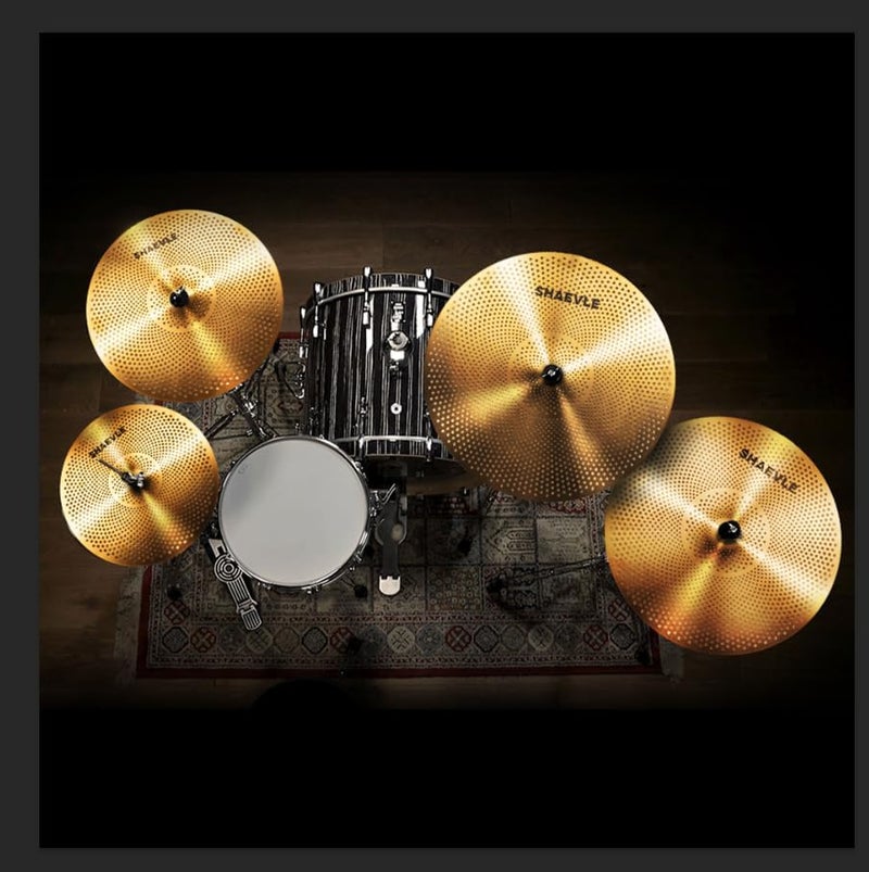 Shaevle Low Volume Cymbal Pack Golden Mute Cymbal 14"Hi-hat+16"Crash+18'Crash+20"Ride Quiet Drum Cymbal Pack for Practice - Image 5